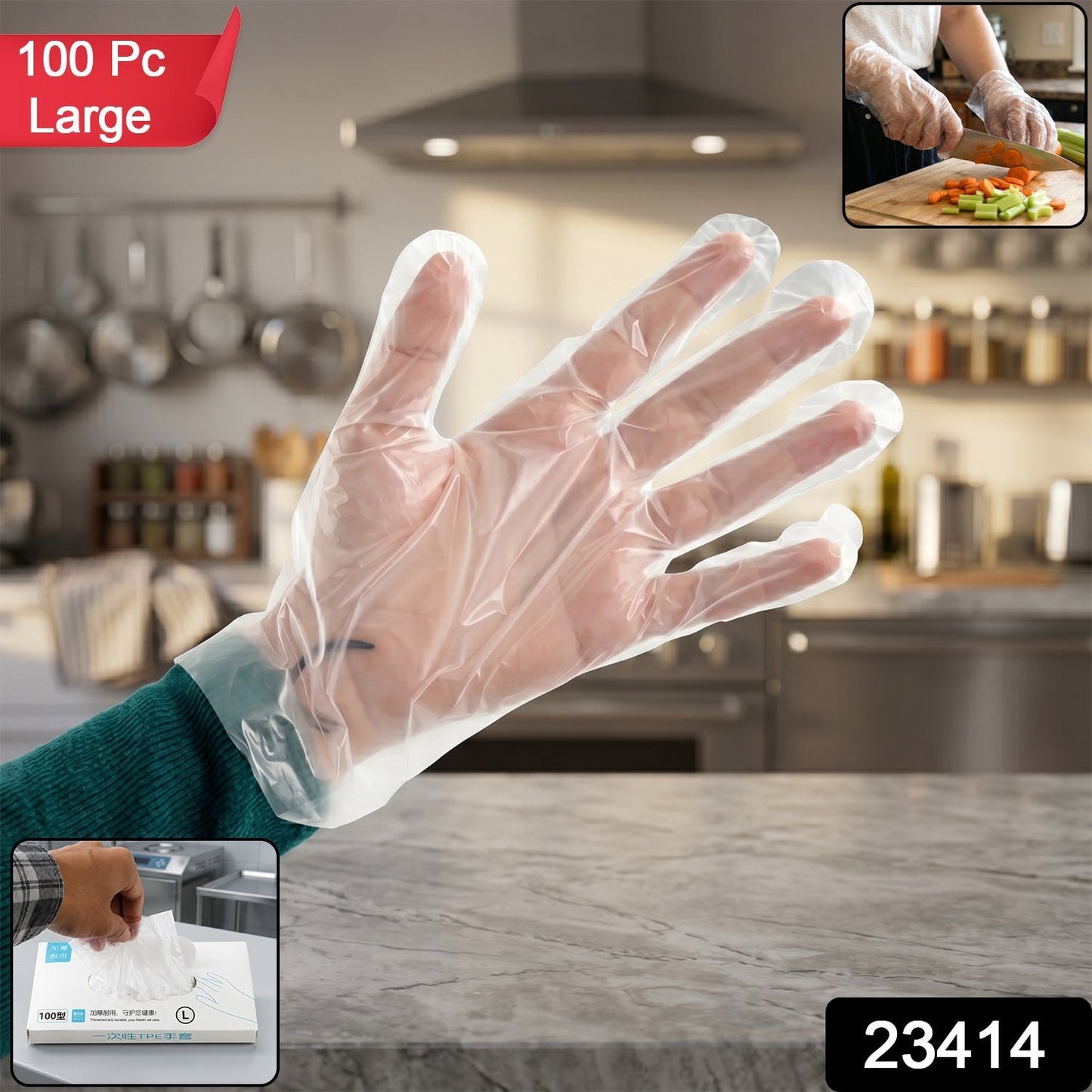 Disposable Plastic Gloves (100 Pc, Large)
