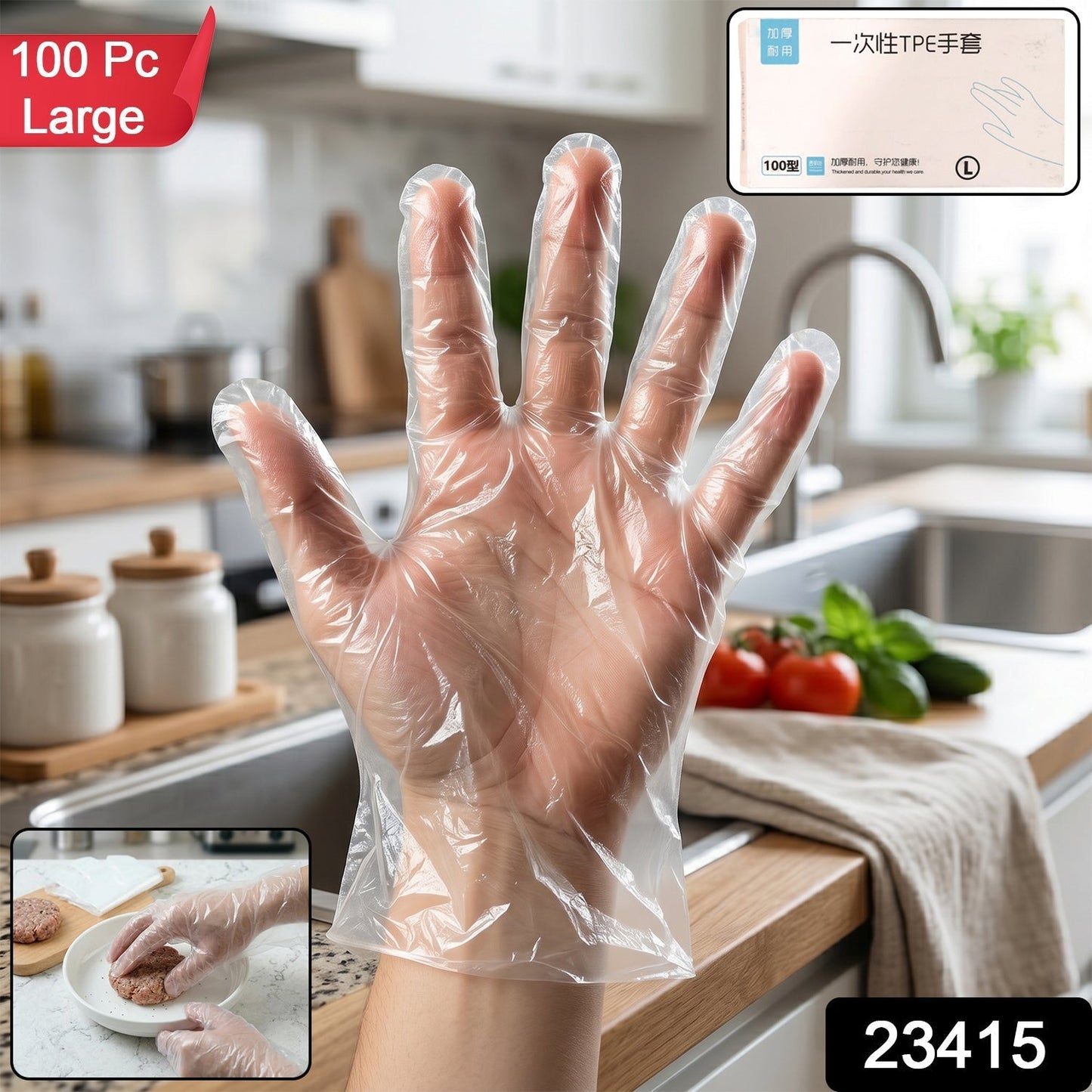 Disposable Clear Plastic Gloves (100 Pc, Large)