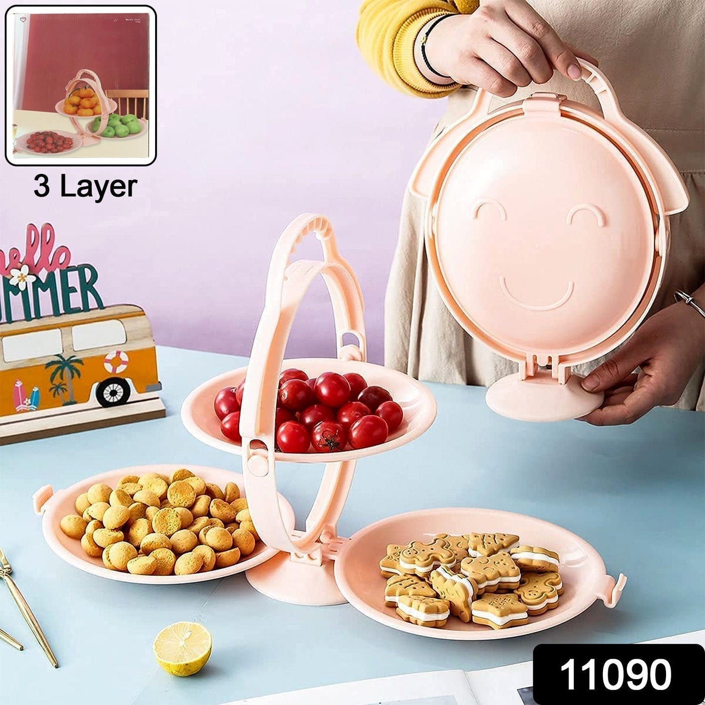 3-Layer Foldable Multi-Purpose Snack, Fruit & Dessert Serving Stand (1 Pc)