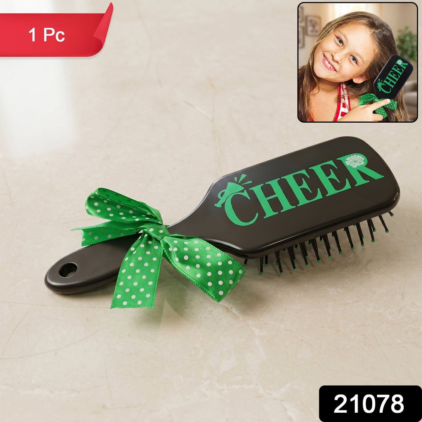 Kids Printed Hair Brush with Cute Ribbon Bow Handle Detangling Hair Comb (1 Pc)