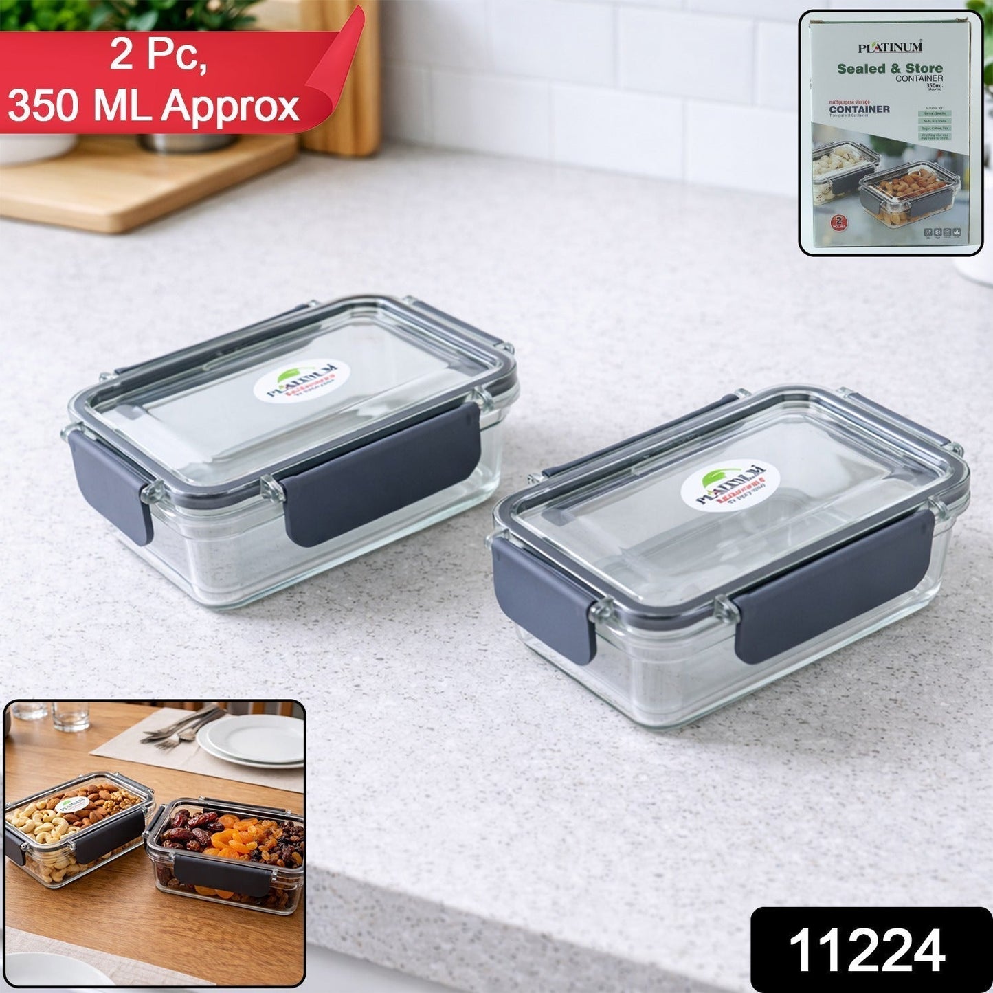 Airtight Sealed Food Storage Container Set (2 Pc Set, 350 ML Approx)