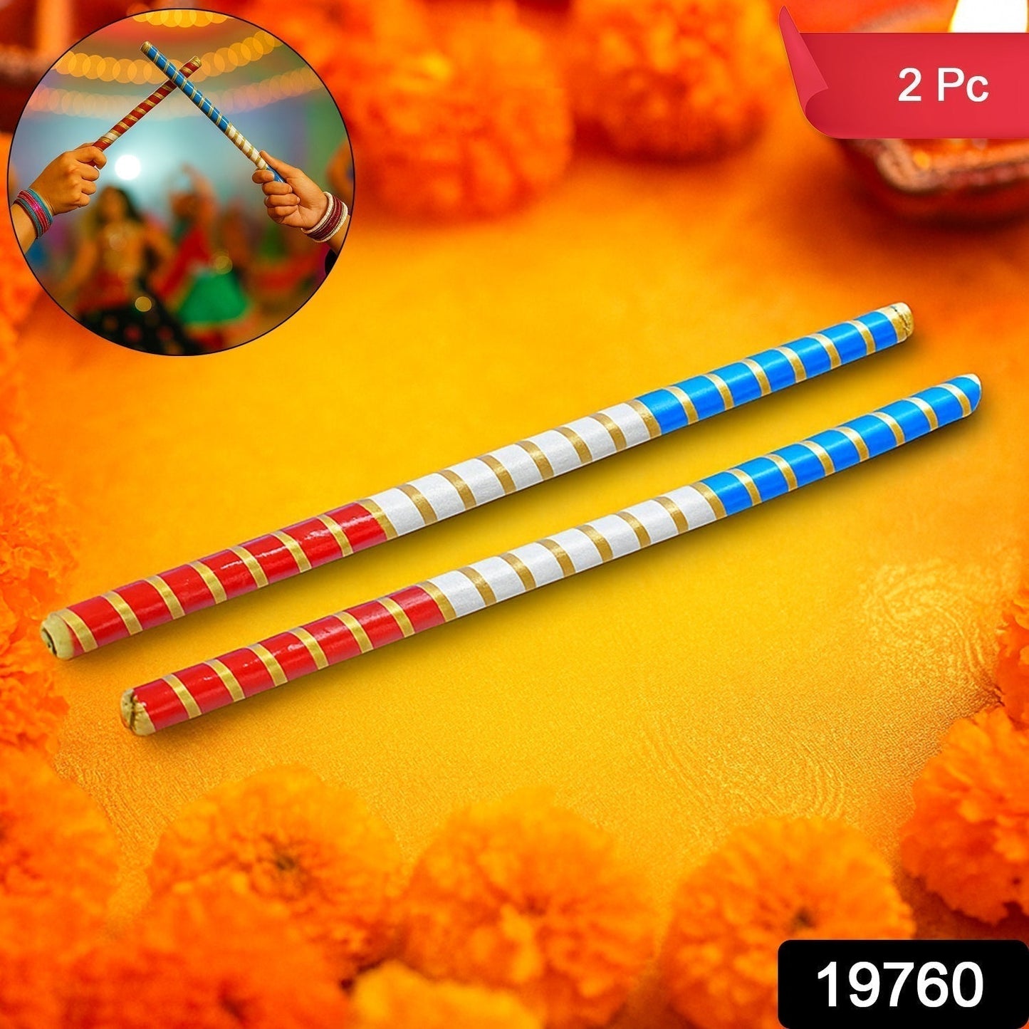 Traditional Decorative Dandiya Sticks Pair for Navratri, Garba (2 Pc)