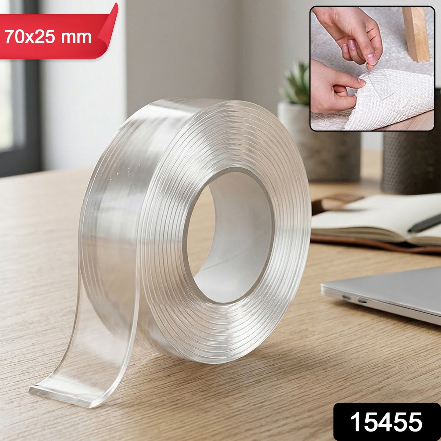 Heavy Duty Transparent Double Sided Nano Adhesive Tape 70x25mm 1 Pc