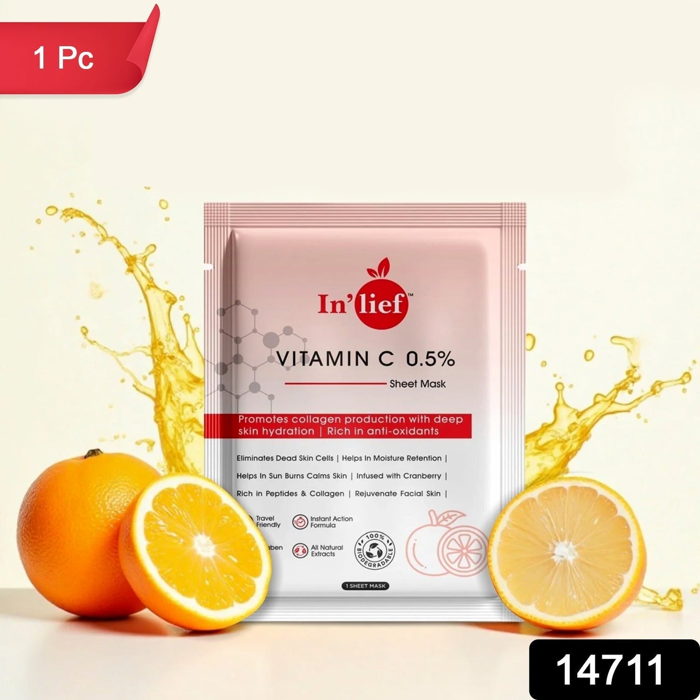 Inâ€™lief Vitamin C 0.5% Hydrating & Brightening Facial Sheet Mask (1 Pc)