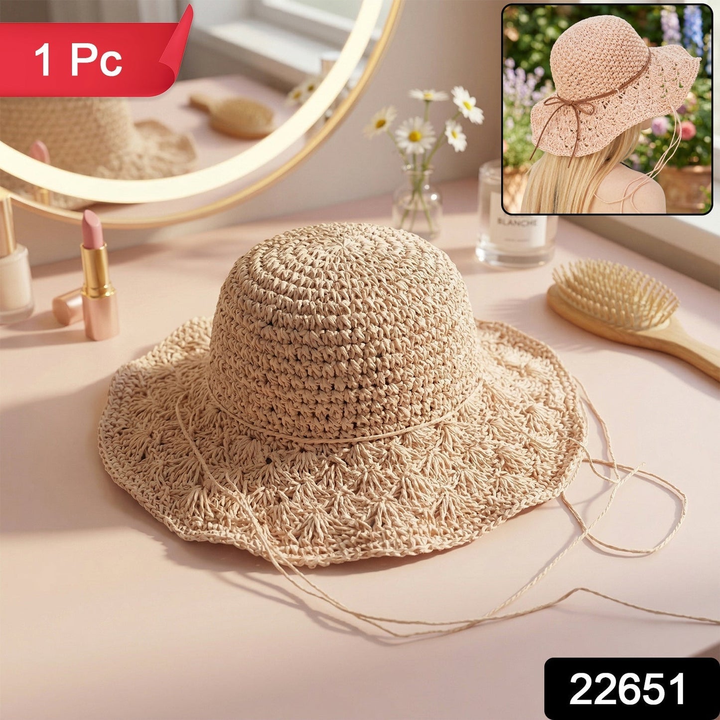 Stylish Handwoven Wide Brim Summer Sun Hat Cap (1 Pc)