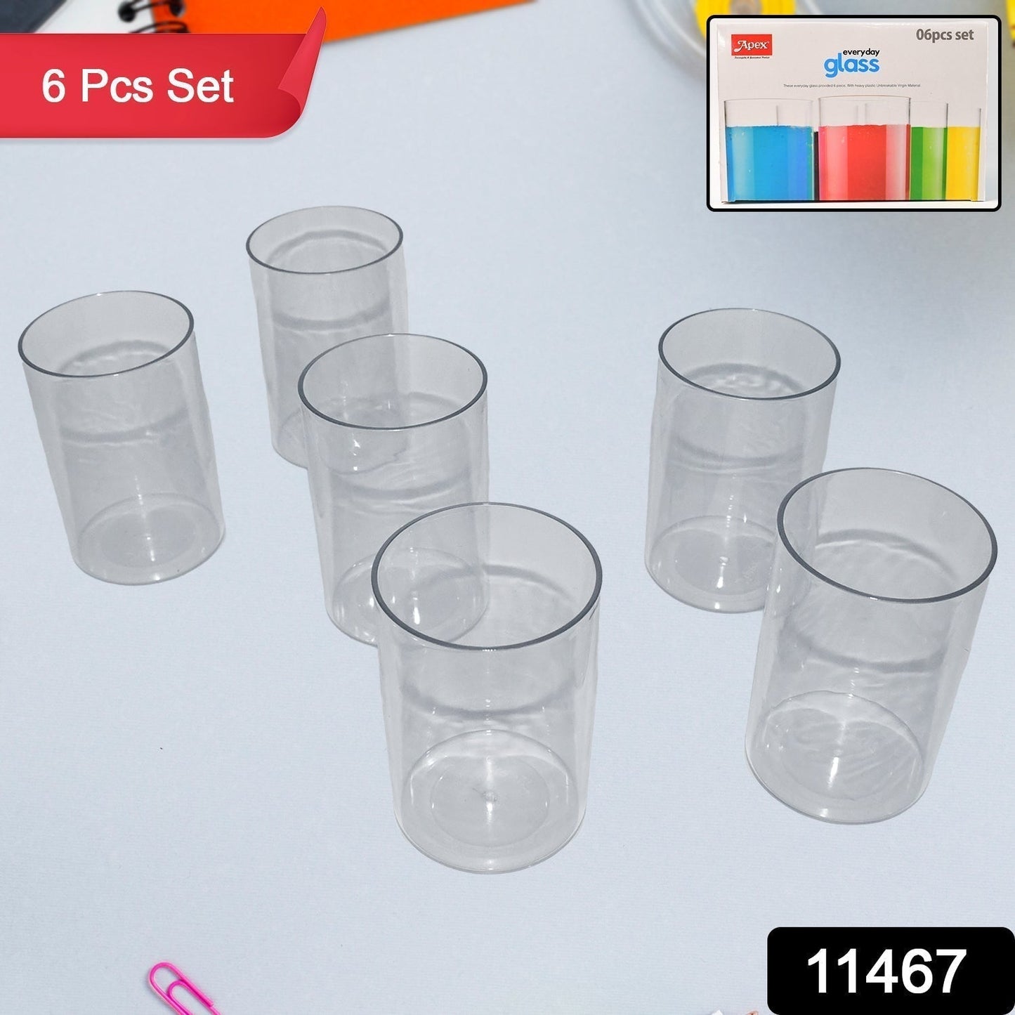 Apex Everyday Plastic Glass Set â€“ 6 Pieces Lightweight & Unbreakable