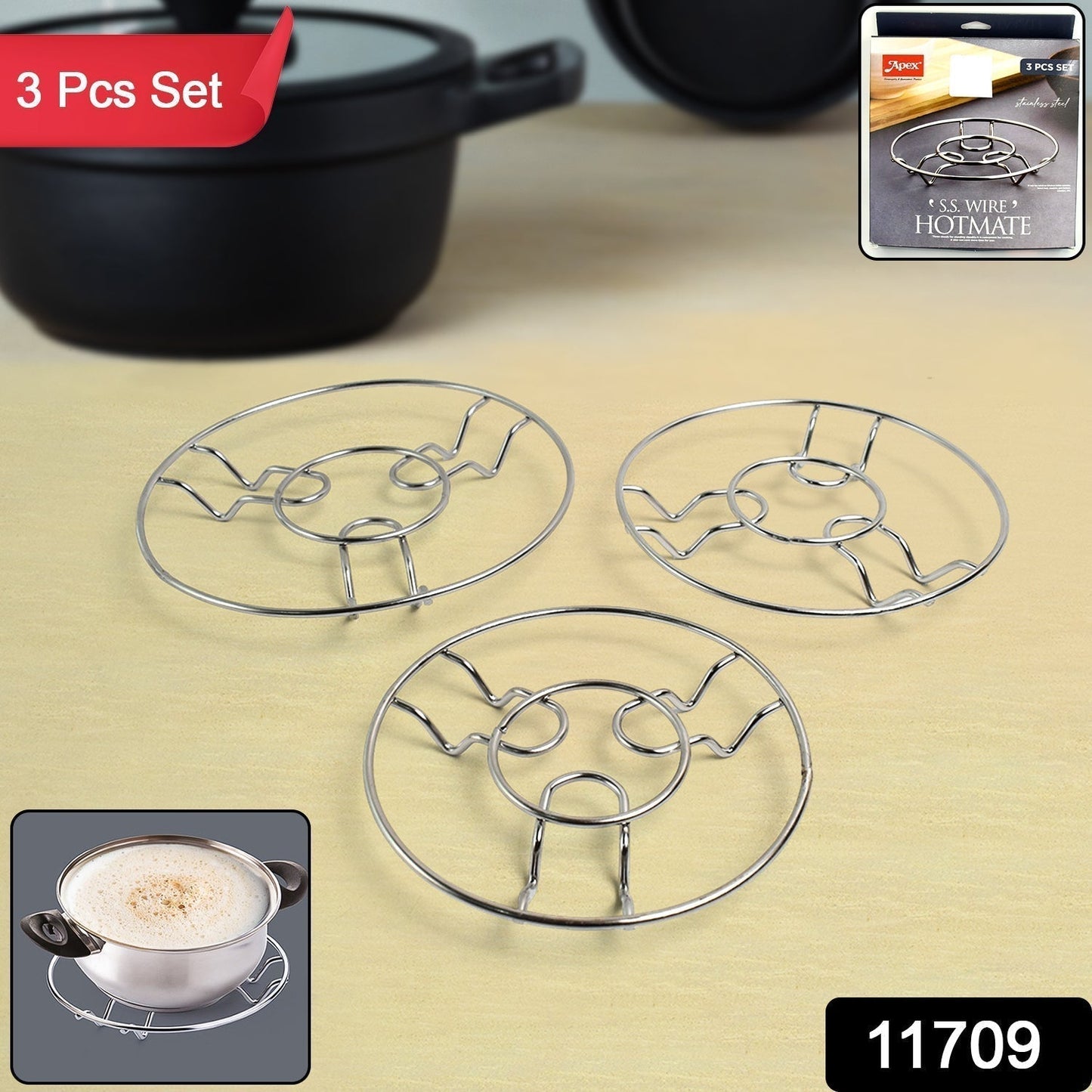 Apex Stainless Steel Wire Hotmate Trivet Stand Set of 3