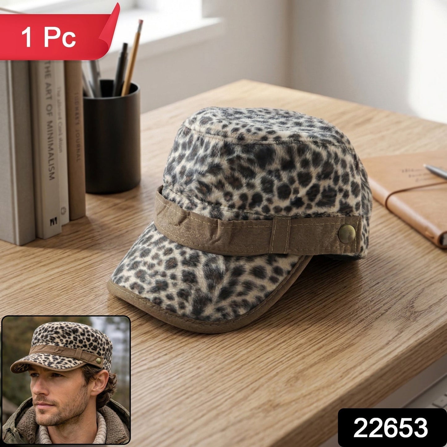 Stylish Leopard Print Military Style Cap (1 Pc)