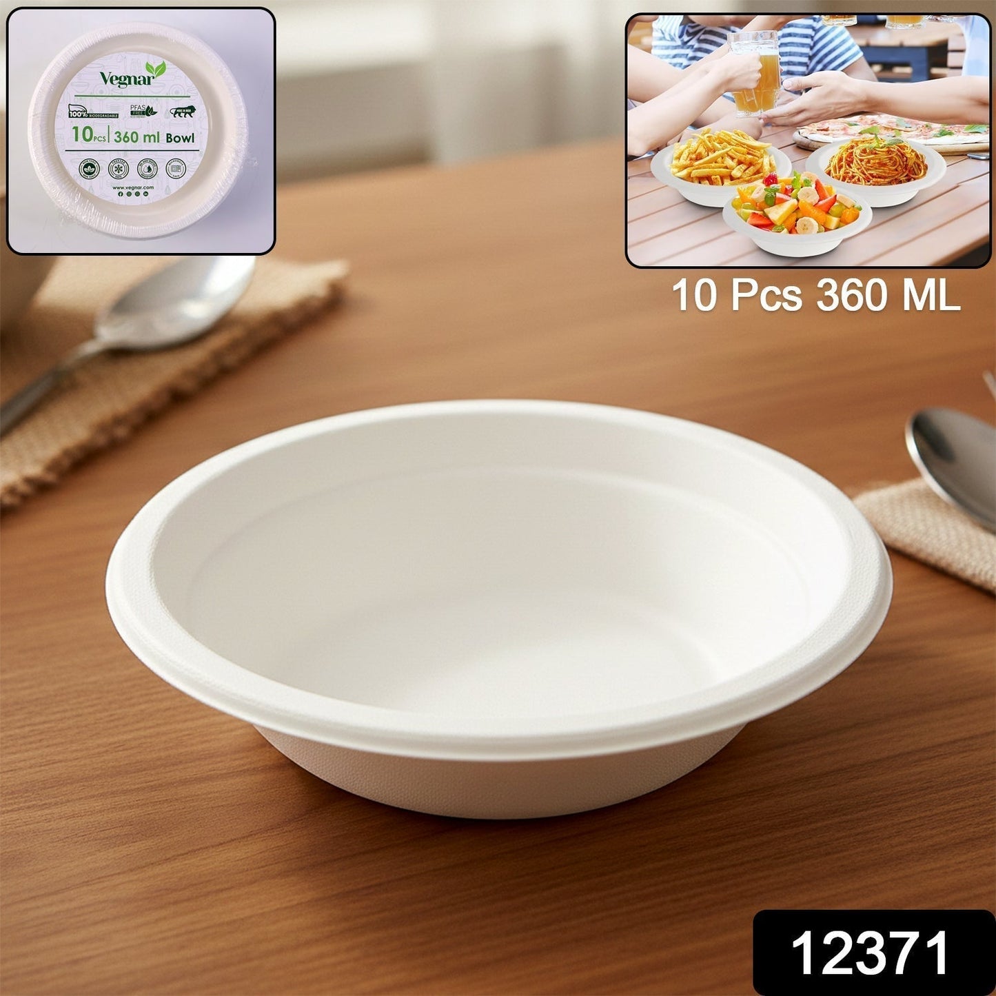 Vegnar Disposable Food Serving Bowl Set of 10 Pieces 360 ML Capacity