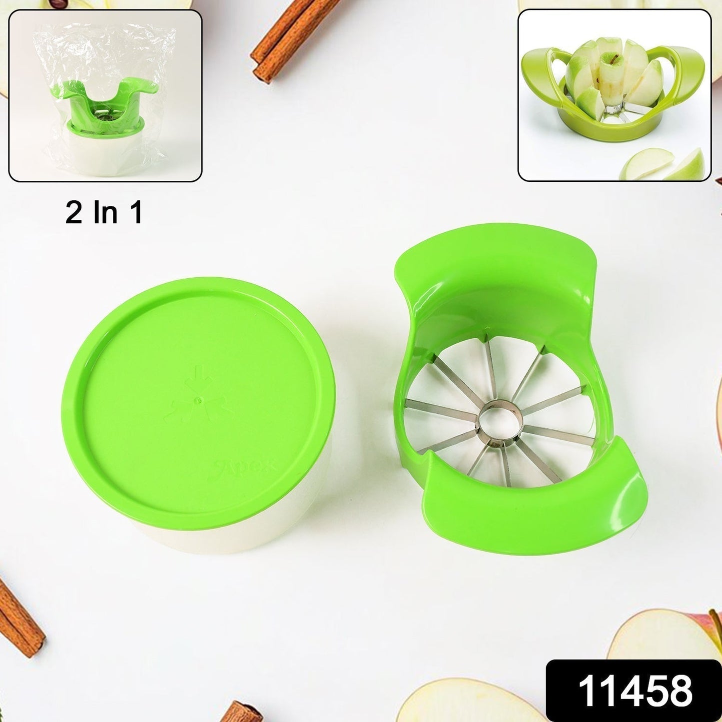 Apex Apple Cutter with Container â€“ Unbreakable ABS Body & Stainless Steel Blades
