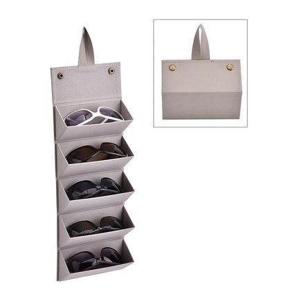 5 Grid Multi-Slot Sunglasses Organizer | Portable Foldable Travel Eyewear Storage Box