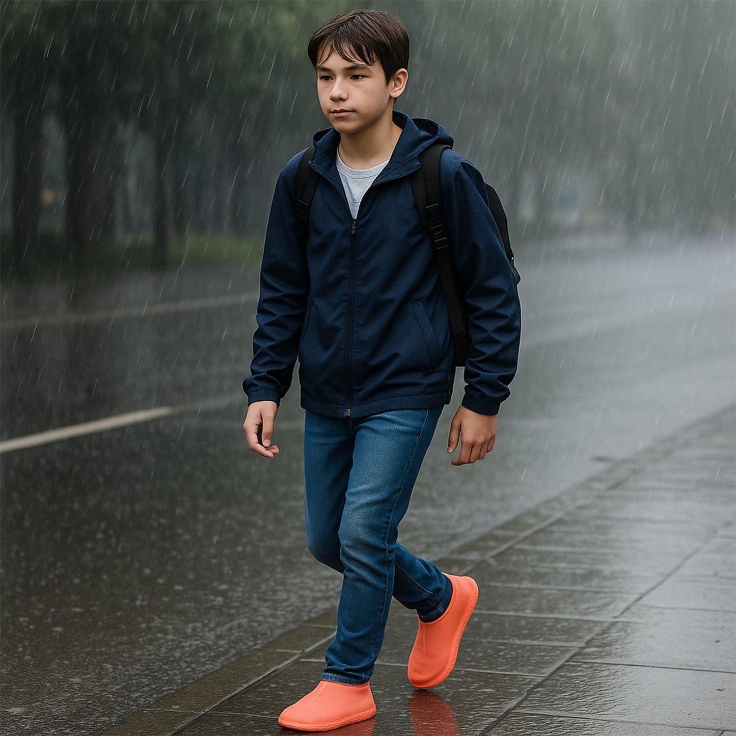 Orange Non-Slip Silicone Rain Reusable Anti skid Waterproof Fordable Boot Shoe Cover (1 Pair)
