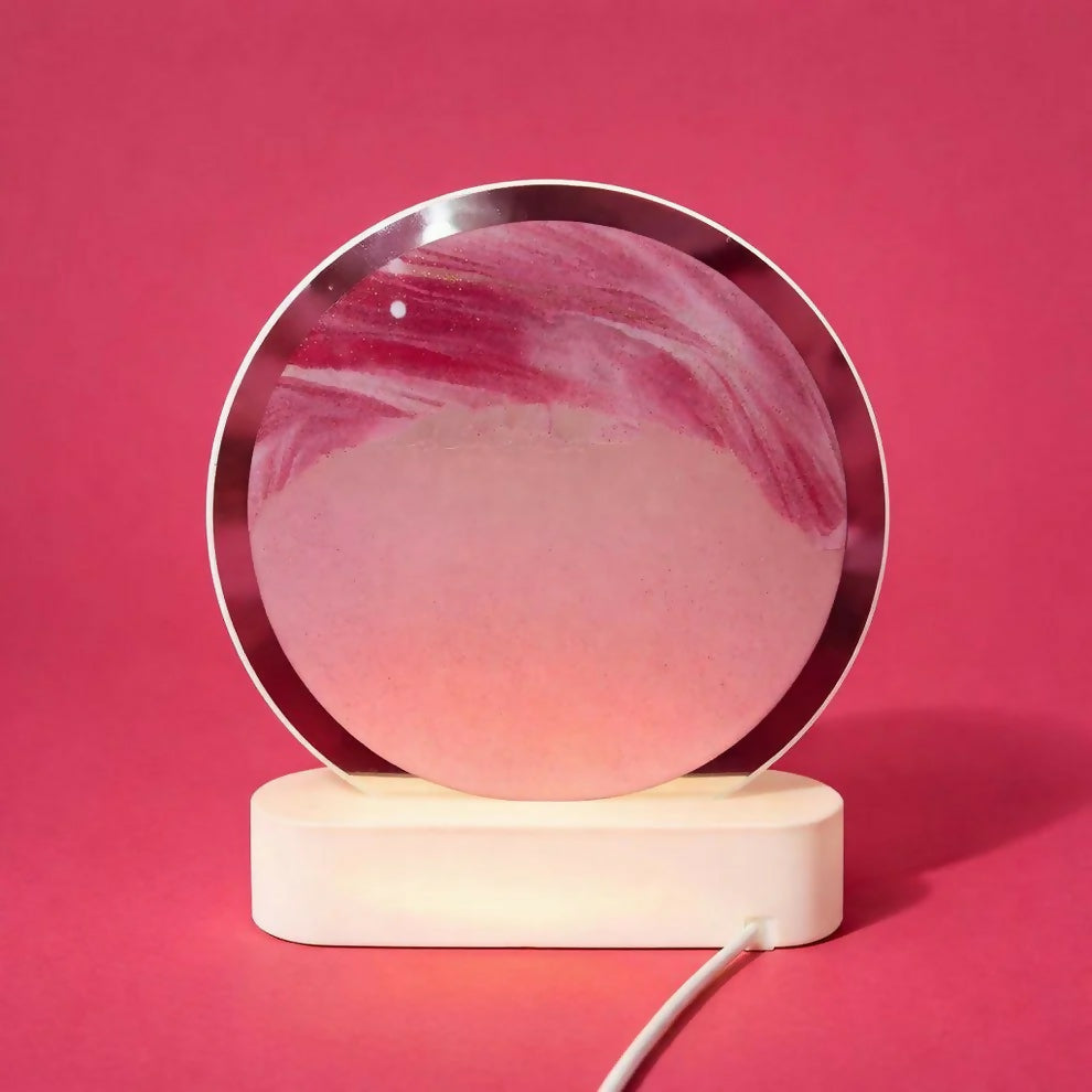 Pink Moving Sand Art LED Lamp Round Decorative Ambient Night Light