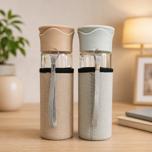 Glass Water Bottle with Sleeve and Strap for Daily Use