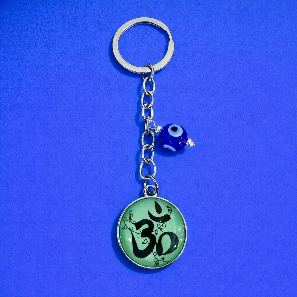 Om Evil Eye Keychain with Green Enamel for Car Keys, Bags & Gifting